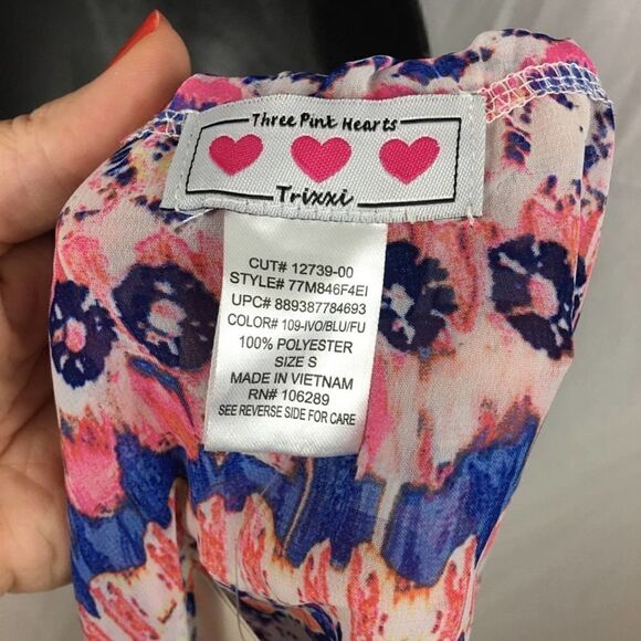 Three Pink Hearts boho sheer multi color blouse S - Picture 6 of 8